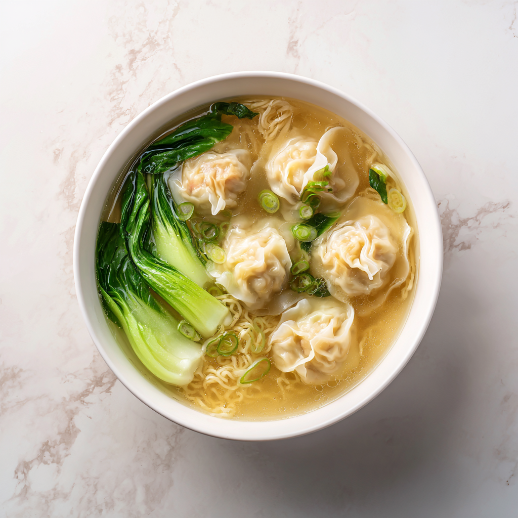 A: Shirmp and Pork Wonton with Chowmein Noodles and Chicken Broth 鲜虾猪肉云吞汤 (May 3/ May 6)
