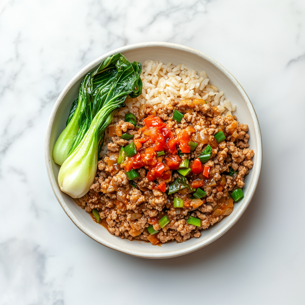 B: Ground Pork with Tomato Pepper Stir-fry and Brown Rice 云南红三剁配杂粮饭 (June 14/17)