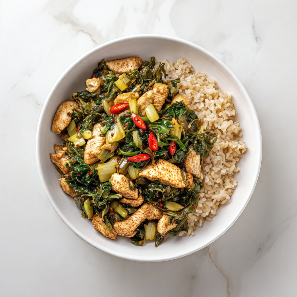 D: Stir-Fried Chicken with Homemade Pickled Mustard Greens 老坛酸菜炒肉碎 (Oct. 25/28)