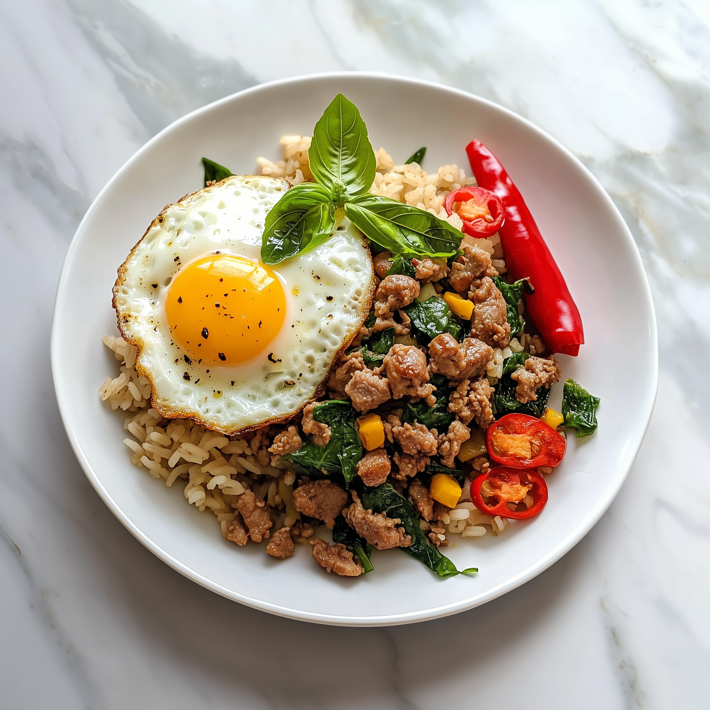 C: Thai Basil Pork Stir-Fry with Brown Rice and Fried Egg 泰式打抛猪肉饭配荷包蛋 (Feb. 3/6)