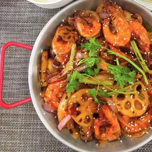 A: Spicy Hot Pot Shrimp Stir Fry with Brown Rice 低卡鲜虾麻辣香锅配糙米饭（辣）(May. 20/23)