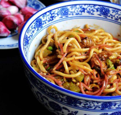 Peking Fried Sauce noodles with minced pork and soy bean sauce.