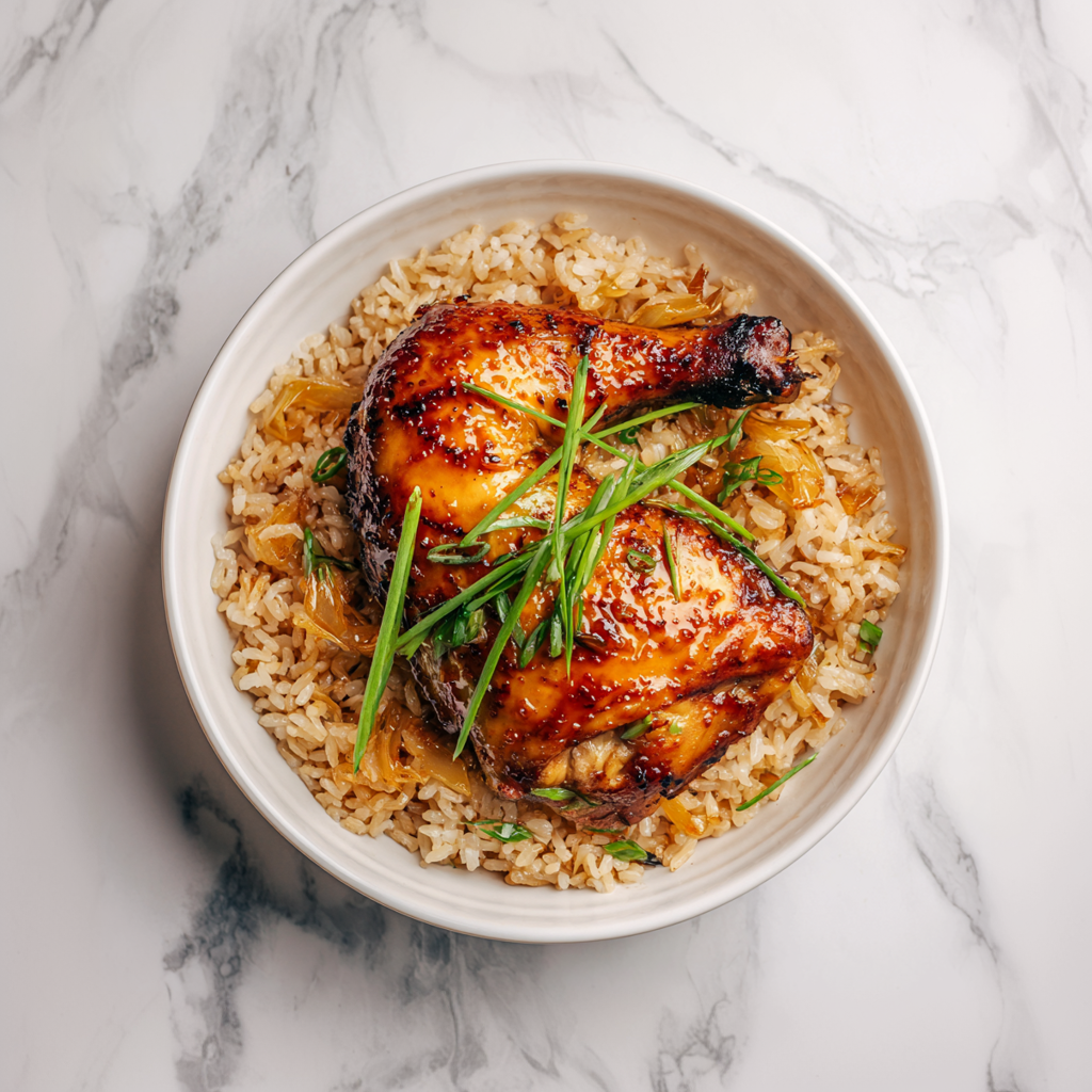 C: Asian Style Honey Garlic Roasted Chicken Leg with Brown Rice 蒜香蜂蜜烤鸡腿配糙米饭 (Feb 8/ Feb 11)