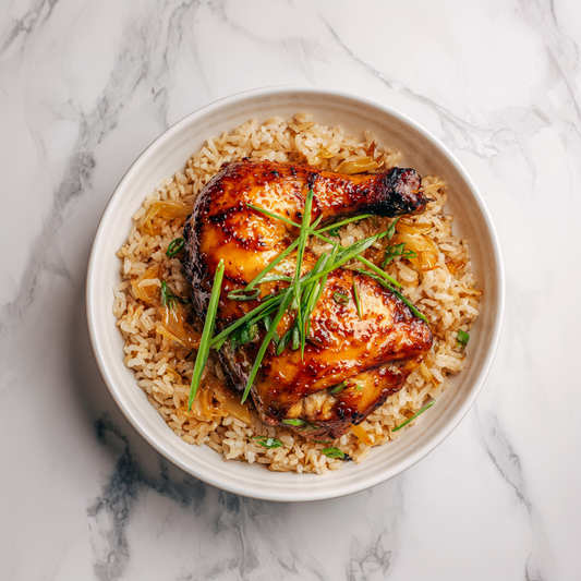 C: Asian Style Honey Garlic Roasted Chicken Leg with Brown Rice 蒜香蜂蜜烤鸡腿配糙米饭 (Feb 8/ Feb 11)