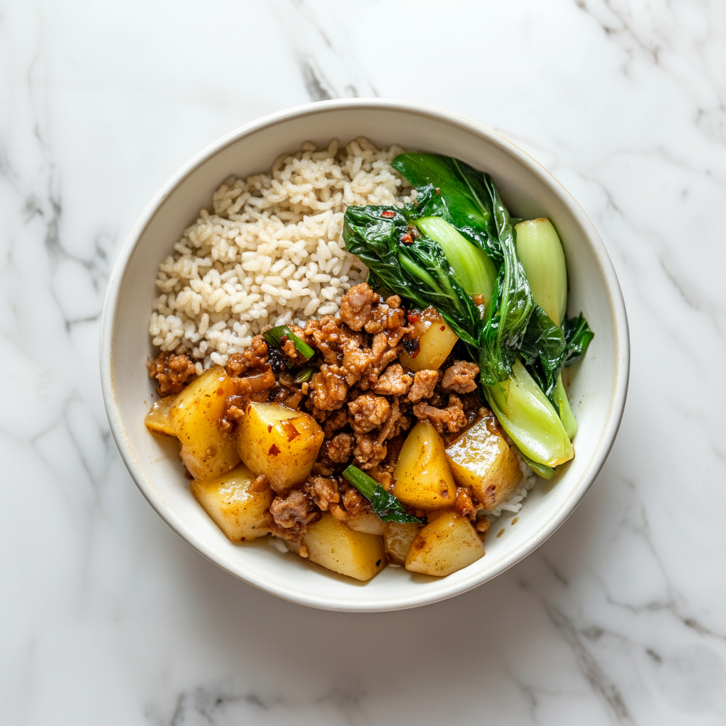 D: Hometown Potato and Minced Pork Stir-fry with Brown Rice 家乡土豆肉末饭 (May 3/ May 6)