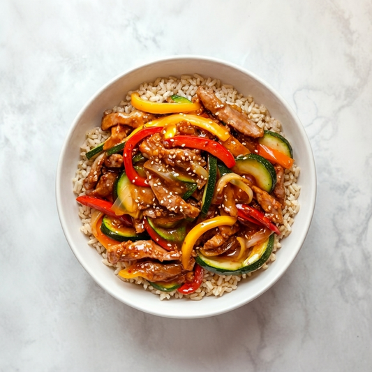 D: Korean Kimchi Pork Stir-fry with Brown Rice 韩式泡菜炒猪肉饭 (August 23/26)