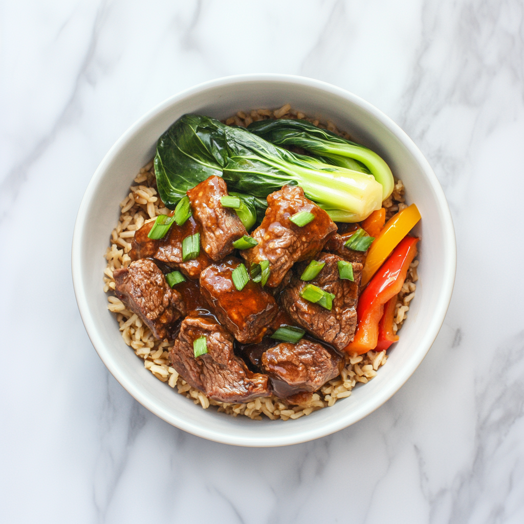 Sichuan inspired braised beef on brown rice.