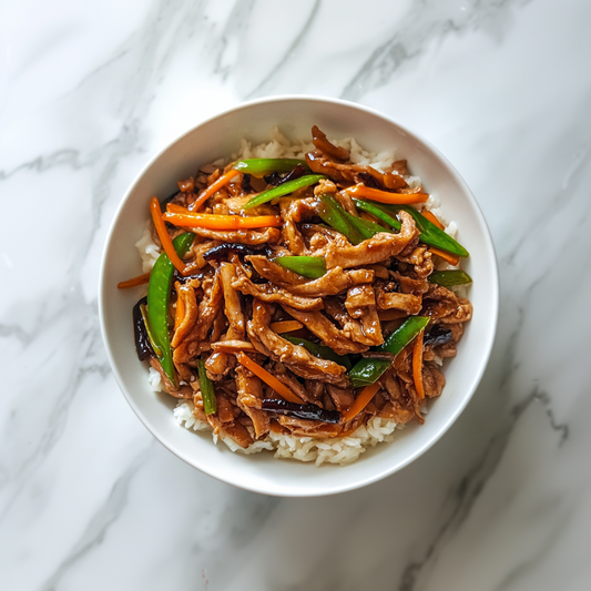 F: Sichuan Shredded Pork with Garlic Sauce w/ Brown Rice 鱼香肉丝配糙米饭 (Mar. 17/20)