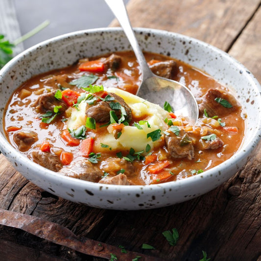 Asian style beef and potato goulash made with grapeseed oil and flavoured with spices