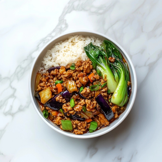 G: Minced Pork and Eggplant Stir-fry with Brown Rice 鱼香茄子配糙米饭 (August 9/12)