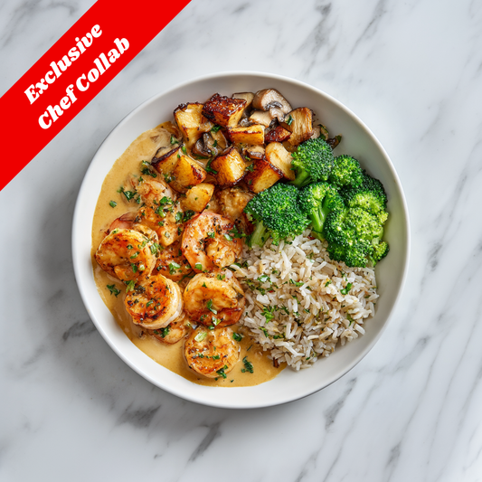 F: Roasted prawn with coconut tom yum Relish with Brown Rice 椰子冬陰功烤蝦配糙米饭 (Feb 1/ Feb 4)