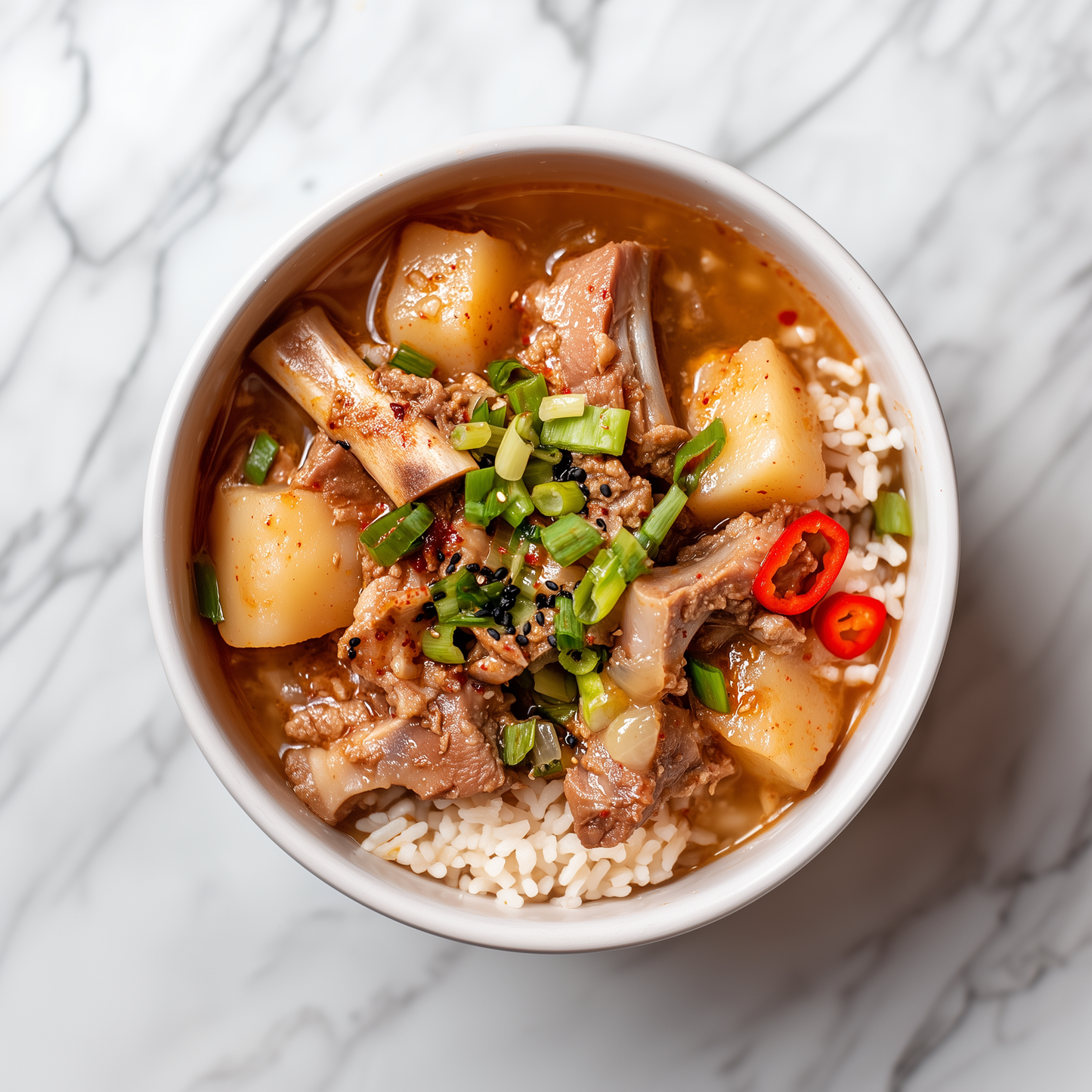 J: Korean Pork Bone Soup with Brown Rice 韩式土豆猪骨汤配糙米饭 (Dec 14/Dec 17)