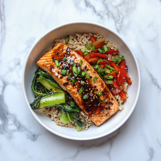 J: Salmon with Fermented Chilli Sauce with Brown Rice 剁椒豉汁三文鱼配糙米饭 （微辣） (August 9/12)
